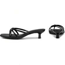 Athlefit Women's Strappy Kitten Heels Square Toe Flip Flop Low Heels Slip On Thong Heeled Sandals - màu đen - Xem 4