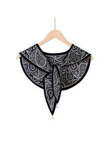 1pc Women's High-End Black & White Cashew Oil Painting Style Shawl Cardigan With Pearl Pendant Collar - Multicolor - View 12