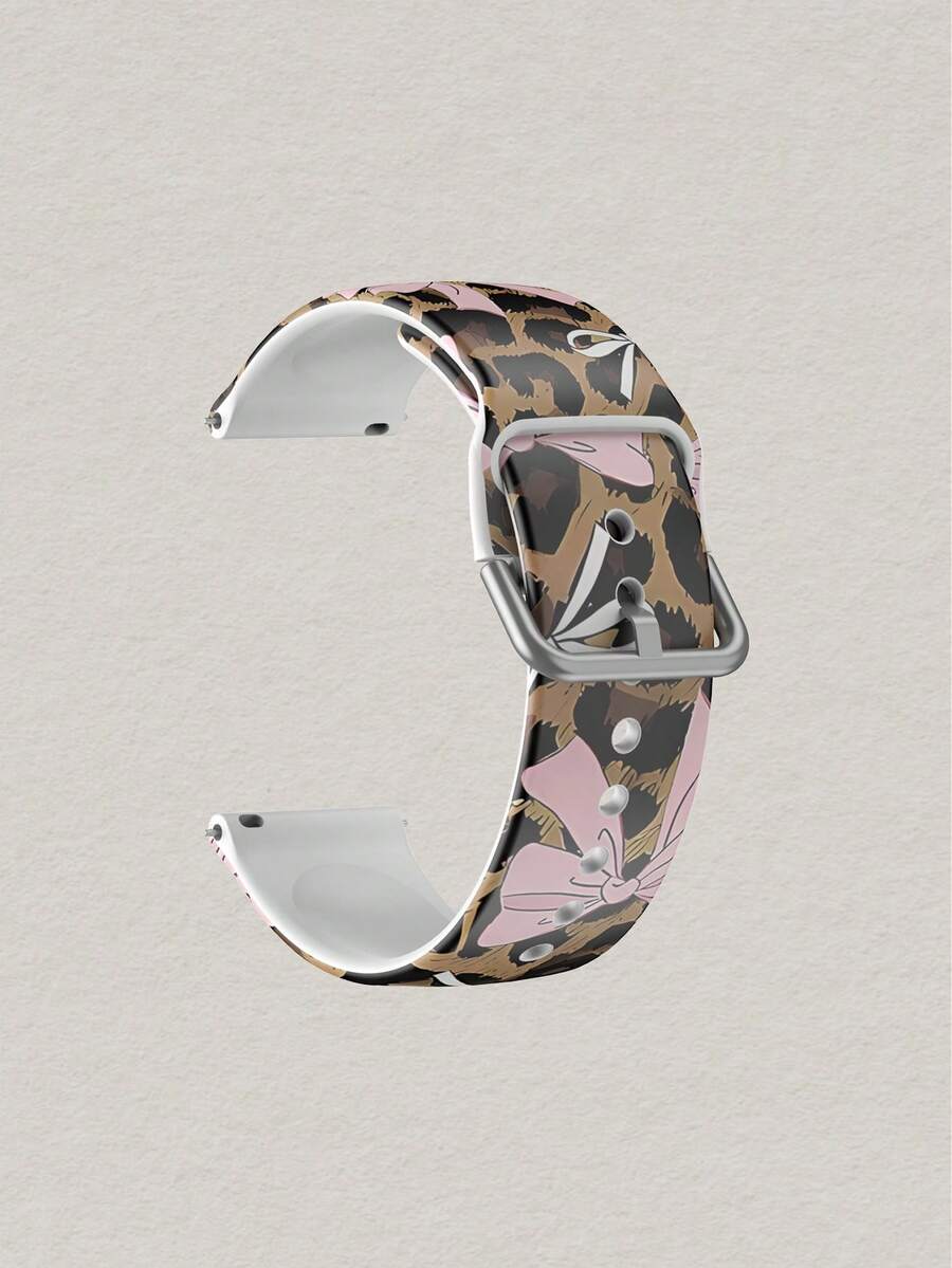 Leopard Print Bow 20/22 Mm Universal Strap Compatible With Samsung, Huami, Garmin, Honor Smartwatches - Silicone Surface Strap Pattern Compatible With GT2/Gt3, Watch 3/Galaxy - White - View 1