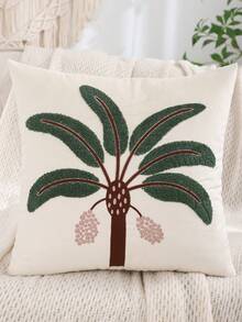 1件/2件装椰树刺绣毛绒抱枕套，乡村风格装饰，适用于客厅、沙发、卧室，春夏款