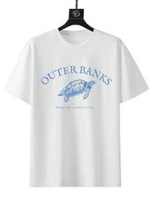 Women's Retro Ocean Animal Turtle Outer Bank Print Short-Sleeve T-Shirt, Suitable For All Seasons, Made Of 100% High-Quality Pure Cotton Comfortable Fabric, Casual And Versatile Women's Everyday Top, Machine Washable And Durable, Round Neck Outdoor T-Shirt, Suitable For Beach Vacation Wear. - 白色 - 查看 3