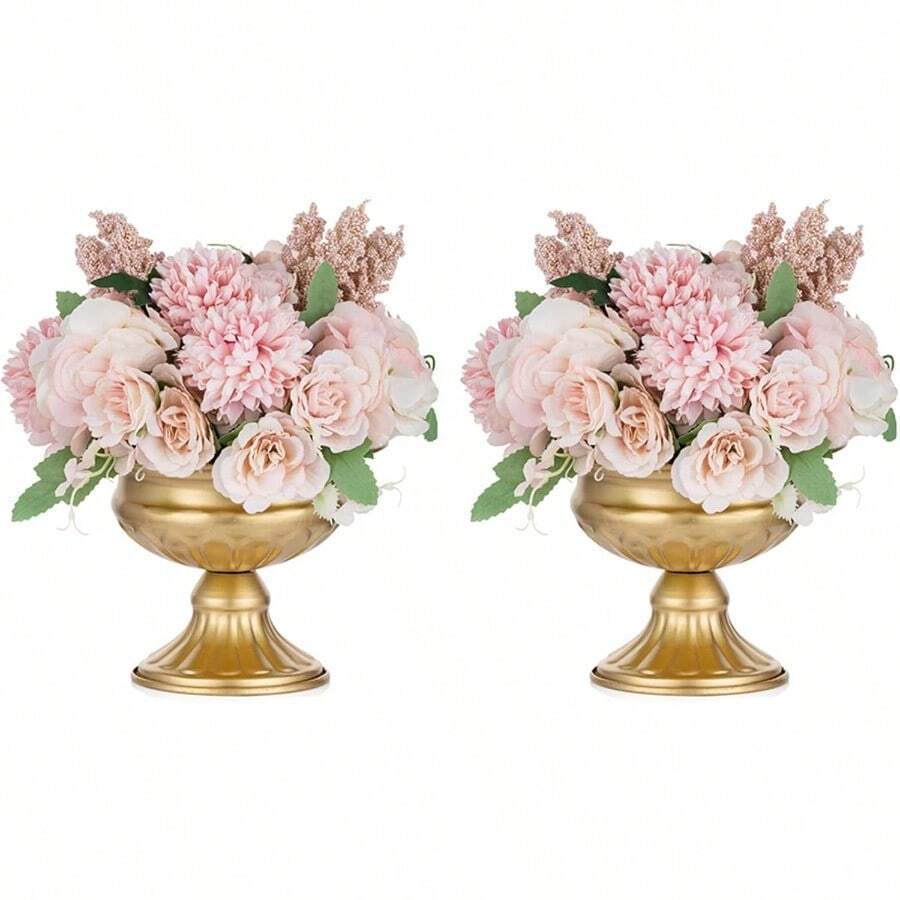 CZ Nuptio - Jarrón de 2 mini tamaño de metal para decoración de bodas fiestas jarrón de 12 6 cm de alto para ceremonia de aniversario 8764 - Dorado - Ver 1