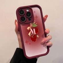 Estuche para teléfono con patrón de lazo de cereza Compatible con estuches para teléfonos   17  16 Pro Max  15 Pro Max  13 y  12 Hecho de material TPU a prueba de caídas, resistente al desgaste y cómodo de sostener Un gran regalo para familiares, amigos, seres queridos, novios / novias y para Navidad - Vino tinto - Ver 1