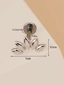 1 pieza 16G Exquisita pendiente de joyería corporal con rosca interna de acero inoxidable con diseño de hoja y flor plana para perforaciones como labio, hélix, trago, cartílago, concha y lóbulo superior - Un par de pendientes planos con flores y hojas. - Ver 3