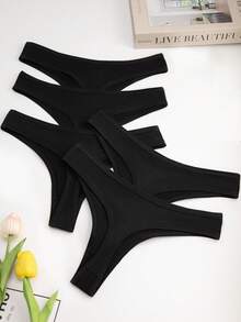 5pcs Women Seamless Breathable Comfortable Thong Panties - Black - View 4
