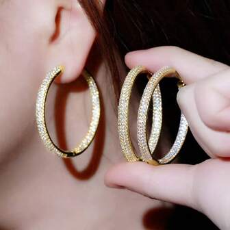 2pcs High-Quality Rhinestone Hoop Earrings, Minimalist Chic Luxury Earrings, Elegant Earrings