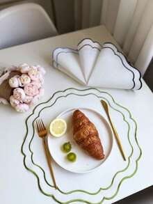 1/4/6/12pcs Wavy Embroidered Solid Color Round Placemats, Fresh Minimalist Style For Kitchen, Dining Table, Water Cups, Bowls, Non-Slip Pads, Suitable For Holidays, Parties, Birthdays, Weddings, Dinners, Office Desks, Coffee Tables, Home Decor, All Seasons - Multicolor - View 6