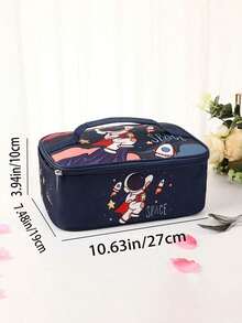 Cartoon Print Insulated Lunch Handbag, Cartoon Astronaut Animal Pattern Thermal Bag Portable Lunch Box Lunch Box Bag Student Office Worker With Rice Bag Lunch Bag Aluminum Foil Thermal Insulation Cold Rectangular Rice Bag,Lightweight Zipper Bento Bag, Suitable For Picnic & Work & School !