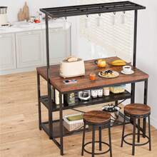 Marrón Isla de Cocina Móvil de 42 Pulgadas con Tomas de Corriente y 5 Ganchos, para Cocina y Bar - Marrón - Ver 4