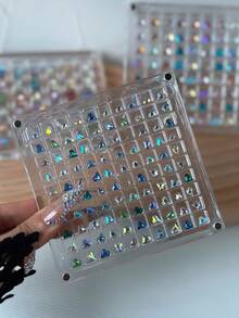 36/64/100 Slots Nail Art Rhinestone Zirconia Jewelry Storage Box, Acrylic Crystal Diamond Display Tray, Magnetic Adsorption Organizer Case, Empty Box - Clear - View 5