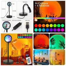 Sunset Lamp con 16 Colores+4 Modelos, Luz de Proyeccin Decoraciones para Cuarto, Lampara Inteligente Control Remoto, Room Decor Adecuado para El Selfie, Sunset Luces Colores 360 Grados - inicial - Ver 1