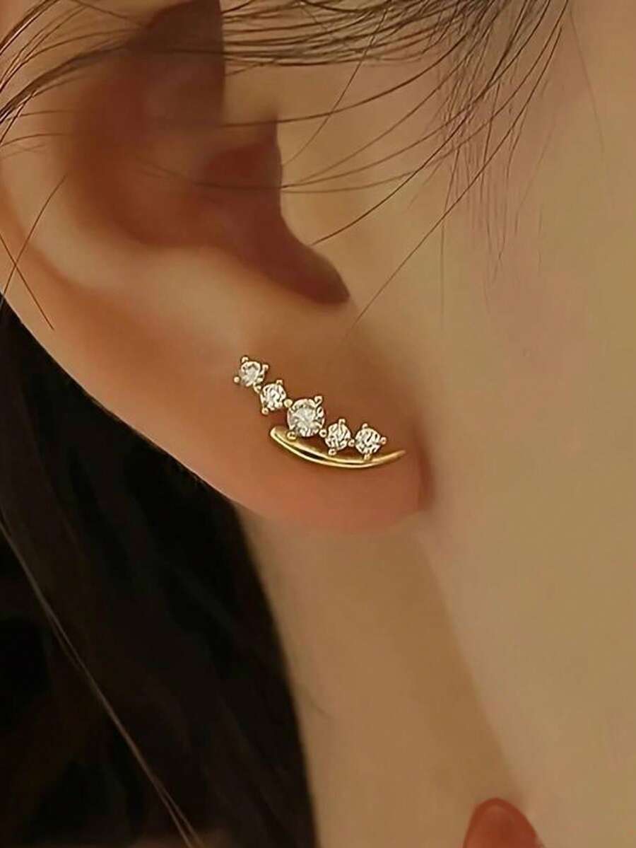 1对S925纯银麦穗耳钉，女士新月形简约水钻耳环，日常百搭，礼品 - 麥穗 - 查看 1