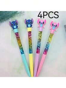 1pc/4pcs Stitch Glitter Gel Pens, Medium Tip, Lightweight Plastic Writing Pens, Creative Fairy Dust Magic Pens, Suitable For Student Stationery, Best Choice For Christmas Gifts - Multicolor - View 3