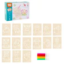 儿童木制镂空画板套装，适合男孩女孩绘画描摹，儿童圣诞节礼物和生日礼物 - 彩色 - 查看 14