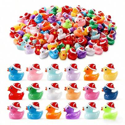 50/30/20/10/5pcs Christmas Mini Ducks, Assorted Color Small Resin Ducks, Suitable For Hiding Miniature Christmas Figurines, Ideal For Winter Gift Bag Stuffing, Party Favors, Decorations (Random Color)