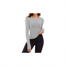 - Camisas trmicas para mujer, manga larga, forro polar para invierno, clima fro con agujeros para el pulgar XS - L - Blanco/negro (raya BLANCA NEGRA) + M - Ver 1