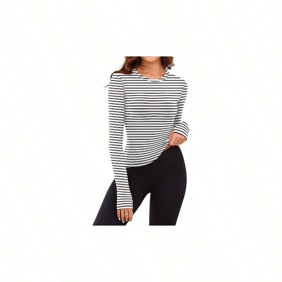 - Camisas trmicas para mujer, manga larga, forro polar para invierno, clima fro con agujeros para el pulgar XS - L - Blanco/negro (raya BLANCA NEGRA) + M - Ver 1