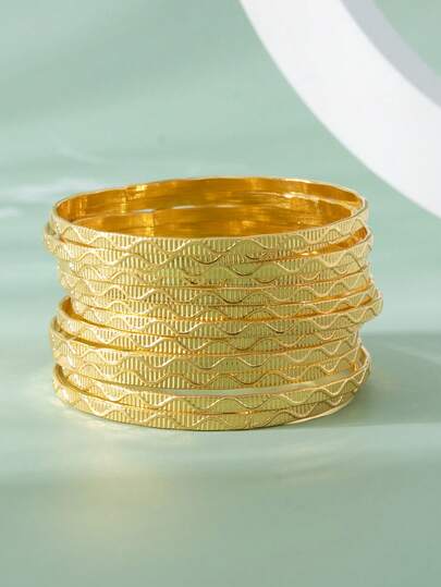 12pcs 3-8Y Creative Delicate Glitter Versatile Wavy Stacking Bangles
