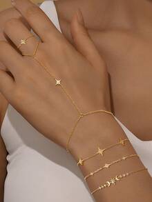 1PC 925 Sterling Silver Elegant Star Cubic Zirconia Finger Ring Bracelet Ring Set Hypoallergenic Pure Silver Suitable For Women Daily Wear Wedding Party Engagement Valentine's Day