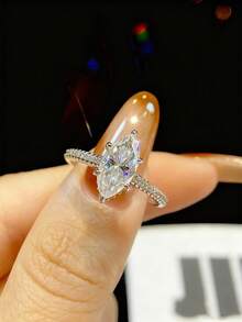 1pc 2 Carat Romantic Brilliant 6-Prong Moissanite & Pave Diamond Engagement Ring, S925 Sterling Silver Luxury Engagement/Promise/Anniversary Ring, Women's Jewelry Gift, Christmas Gift - Six-prong Marquise Diamond Moissanite Ring - 2ct - View 2