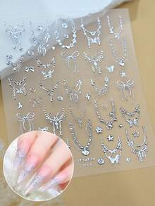 Miếng dán móng tay dập nổi hình dây xích kiểu Pháp, miếng dán móng tay nghệ thuật 3D hình dây xích nhỏ màu bạc tinh tế để trang trí móng tay. - Nhiều màu - Xem 3