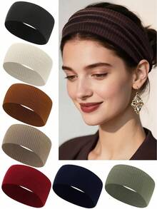 1件装ins风荷叶边宽弹力发带，女士发饰头巾时尚女士围巾时尚发圈 - 彩色 - 查看 9