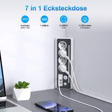 HITRENDS Ổ cắm điện đa năng 8 trong 1: Có đèn ngủ LED + 3 cổng sạc nhanh USB: Công suất cao 3680W: Bảo vệ quá tải: Công tắc chính: Cần thiết cho gia đình và văn phòng: Lắp đặt dễ dàng, màu đen/trắng - Phích cắm loại EU E (220-240V) - Xem 2