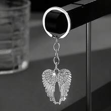 Funky Angel Wing Keychain - Sparkling Angel Wing Keyring Enamel Angel Wings Pendant Keychain-Studded Design, Durable Metal Wing Charms Key Ring For Men & Women, Couples Gift For Everyday Use, Cute Wing Keychain Accessories, Metallic Finish