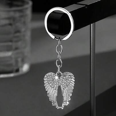 Fashionable Angel Wings Keychain - Shiny Angel Wings Keyring, Enamel Angel Wings Pendant Keychain, Rivet Design, Durable Metal Wings Accessory, Suitable For Men And Women, Couple's Daily Gift, Cute Wings Keychain Accessory, Metal Texture