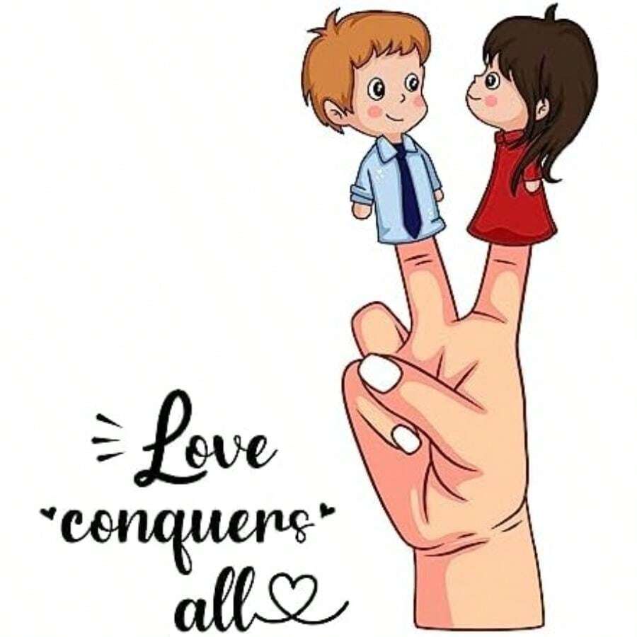 Calcomanía de pared con cita bonita que el amor conquista todo el amor conquista todo con una linda pareja amorosa, tamaño: 27 pulgadas x 30 pulgadas(36 Inch x 40 Inch multi) - Multicolor - Ver 1