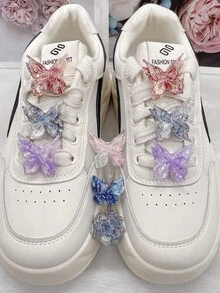 4PCS Colorful Bling Resin Butterfly Shoe Laces Charms DIY Accessories Bling Flower Shoelaces Buckles Decorations Removable Shoe Clips Ornaments Fit Women Lace Up Sneakers Boots Christmas Halloween Valentine Birthday Festival Party Decor Gifts (Shoes Not Included) - Multicolor - View 4