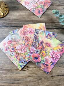 Paquete de 5 pegatinas con fondo floral de conchas vintage, pegatinas decorativas hechas a mano para manualidades, álbumes y scrapbooking - Multicolor - Ver 4