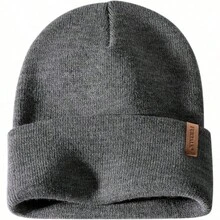 Beanie For Men Women Cuffed Thick Knitted Unisex Winter Hat Beanies Skull Cap - Màu xám đen - Xem 8