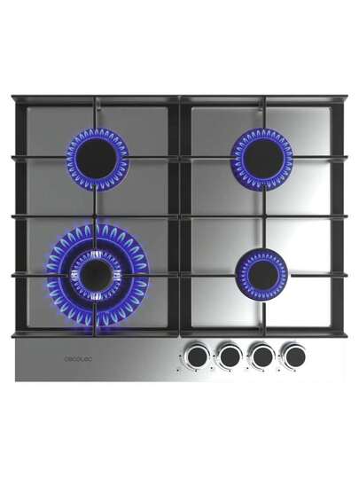 Cecotec Placa de Gas Bolero -SQUAD- G 4400F Inox con 4 Fuegos y Quemador WOK Triple, Potencia 8kW, Acero Inoxidable Duradero y Fácil de Limpiar, Parrillas de Hierro Fundido para Mayor Estabilidad, Encendido Electrónico Rápido y Seguro, Sistema de Seguridad de Cierre Automático del Gas, Incluye Accesorio para Conversión a Gas Butano, Ideal para Cocinas Modernas que Buscan Elegancia y Funcionalidad
