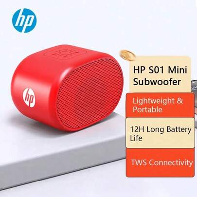 HP S01 Wireless Bluetooth Speaker: Portable Stereo Design, Supports Dual-Device TWS Interconnection, Stable Bluetooth Connection With Anti-Interference, Suitable For Outdoor Travel And Indoor Music Listening Scenarios. Red.