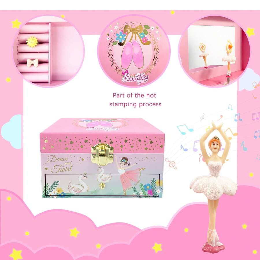 1pc Rectangular Ballet Shoe Shaped Music Box With Drawer, Comes With Paper Sleeve, Mirror And Rotating Princess Figurine. Can Store Jewelry, Stationery, Toys And An 8-Note Music Box. Excellent Gift For Holidays, Parties, Suitable For Valentine's Day, Birthday, Wedding And Everyday Use. - Ballet Shoes - View 1