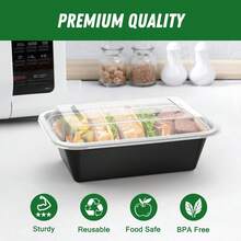 32 Oz Meal Prep Containers, Extra Thick Food Storage Containers With Lids, Reusable Plastic Boxes, Disposable Bento Boxes, Stackable, Microwave/Freezer/Dishwasher  (Pack Of 50) - 黑色 - 查看 7