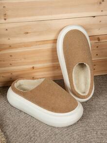 Teenage Girls' Autumn/Winter New Plush Thickened Slip-On-On High Heel Thick Bottom Casual Versatile Indoor Warm Slippers - Brown - View 5