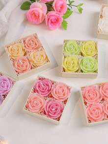 4 Pieces /Set Of Rose Scented Candles, Each Box Contains Four, Pink, Purple, Champagne, White Flower Candles, Lavender Fragrance, Rose Fragrance, Home Decoration, Valentine's Day Gift, Wedding Decoration, Party Table Decoration, Candle Ornaments On The Table, Christmas Gift, Gift For Friends Suitable For Any Occasion: Christmas, Birthday, Mother's Day, Father's Day, Anniversary Gifts, Thanksgiving Day, Valentine's Day - Multicolor - View 8