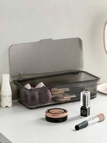 Brodark Rectangular Transparent Makeup Brush Holder With Cover, Dust-Proof Vanity Organizer For Makeup Sponge And Brushes, Large Capacity