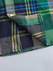 Boys' St. Patrick's Day Casual Plaid Pocket Detail Long Sleeve Button-Up Shirt, Suitable For Spring, Autumn And Winter - Green - View 9