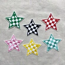 1pc Black And White Fang Gezi Five-Pointed Star Pattern Large Embroidery Patch DIY Ironing Clothes Decorative Stickers-Clothes Hat Backpack Patch-Hole Repair Stickers-Ironing Repair. - 紅色 - 查看 1