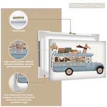 单幅帆布墙画，森林动物图案 - 奇幻冒险巴士主题儿童房装饰画，充满活力的幼儿卧室艺术画，带框儿童房墙画，女孩房墙面装饰画，男女宝宝房装饰画，女孩卧室装饰画，儿童房装饰画，防水，适合儿童房、游戏室装饰 - 彩色 - 查看 4