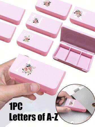 Mini Pill Box With Three Compartments, Portable Pill Organizer, Pink Floral Pattern-White Letters A-Z,Compact And Convenient, Suitable For Trave Medicine Box, Cute Weekly Travel Pill Case Organizer, Independent Compartment Case,Supplement Case For Pocket Or Purse -3 Grids Travel Medication Carry Case - Daily Vitamin Organizer Box, Medicine Container