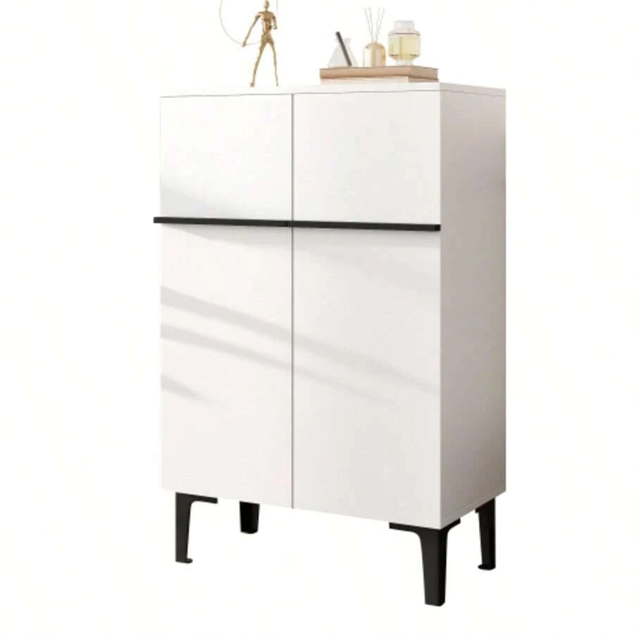 Modern Double-Door Shoe Cabinet With Ample Storage Space And Adjustable Shelves – Practical Storage Unit For The Entryway, Space-Saving Design, 95*60*34.5 Cm - White - View 1