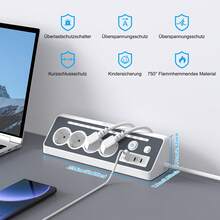 HITRENDS Ổ cắm điện đa năng 8 trong 1: Có đèn ngủ LED + 3 cổng sạc nhanh USB: Công suất cao 3680W: Bảo vệ quá tải: Công tắc chính: Cần thiết cho gia đình và văn phòng: Lắp đặt dễ dàng, màu đen/trắng - Phích cắm loại EU E (220-240V) - Xem 4