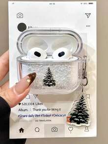 New Christmas Tree, Pine Tree, Snowflake + Pine Tree Hanging Chain Earphone Case Protective Cover, Sweet & Fashionable Atmosphere Compatible With Apple 1/2, 3, Pro, Pro 2, 4, Internal Glitter Snow, Shaking To See Snowy Scenery, Suitable For Valentine's Day, Festival, Gift For Family, Friends, Lover - Multicolor - View 3