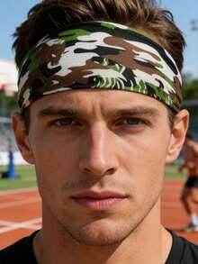 1pc Fashionable Camouflage Men's Headband, Wide Front Narrow Back Woven Sports Hair Band, Quick-Dry Sweatband, Suitable For Outdoor Running, Cycling, Basketball, Football, Tennis, Badminton And Other Sports - Multicolor - View 3