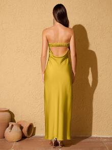 LOVE&LEMONADE Women's Solid Color Minimalist Casual Tube Dress - Olive Green - View 6