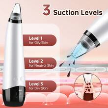 Hailicare 男女通用电动黑头仪，3档吸力，6个可替换吸头，53Kpa强劲吸力，400mAh电池，Micro-USB充电，情人节礼物 - 白色 - 查看 3